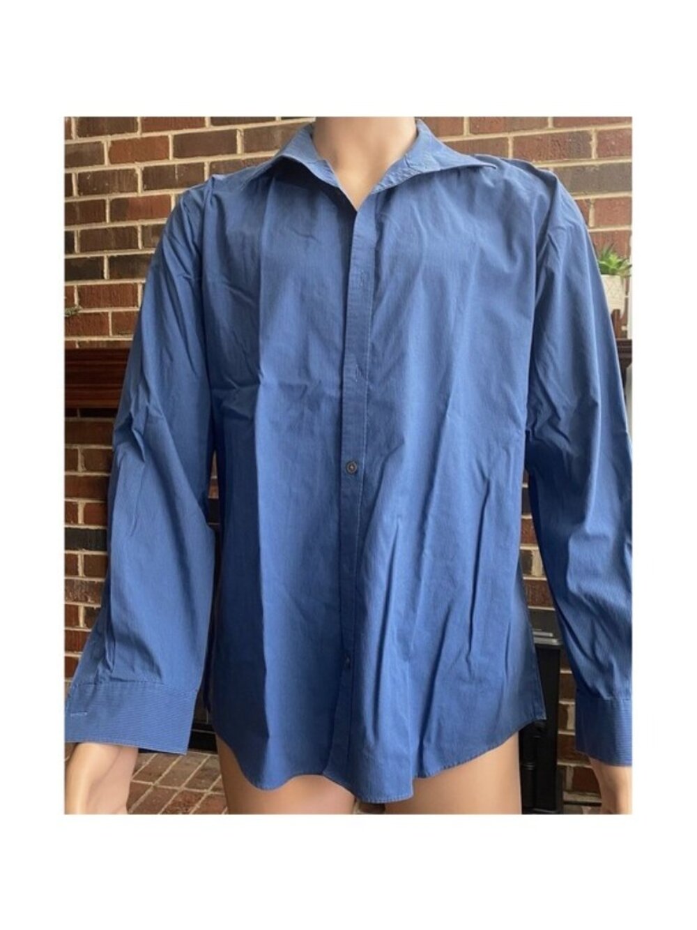 Calvin‎ Klein Men Button Up Long Sleeves Shirt Blue Striped Print Classic Large